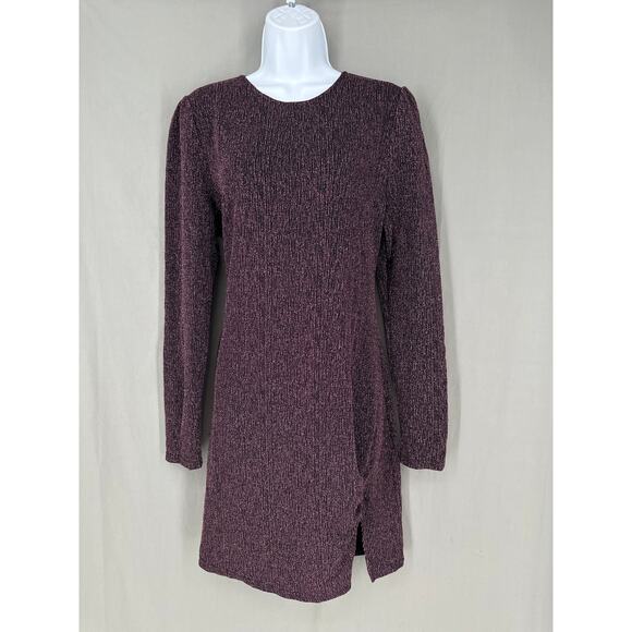 MPC Revolve Dress Women Large Black Mini Pink Glitter Party Long Sleeve Stretch - Picture 1 of 11